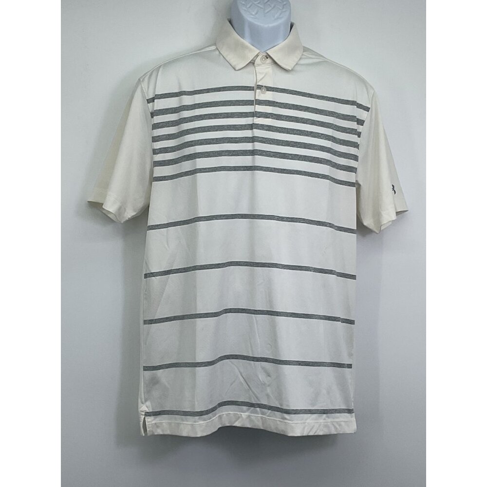 Under Armour Mens HeatGear Polo Shirt White/Gray Stripe M